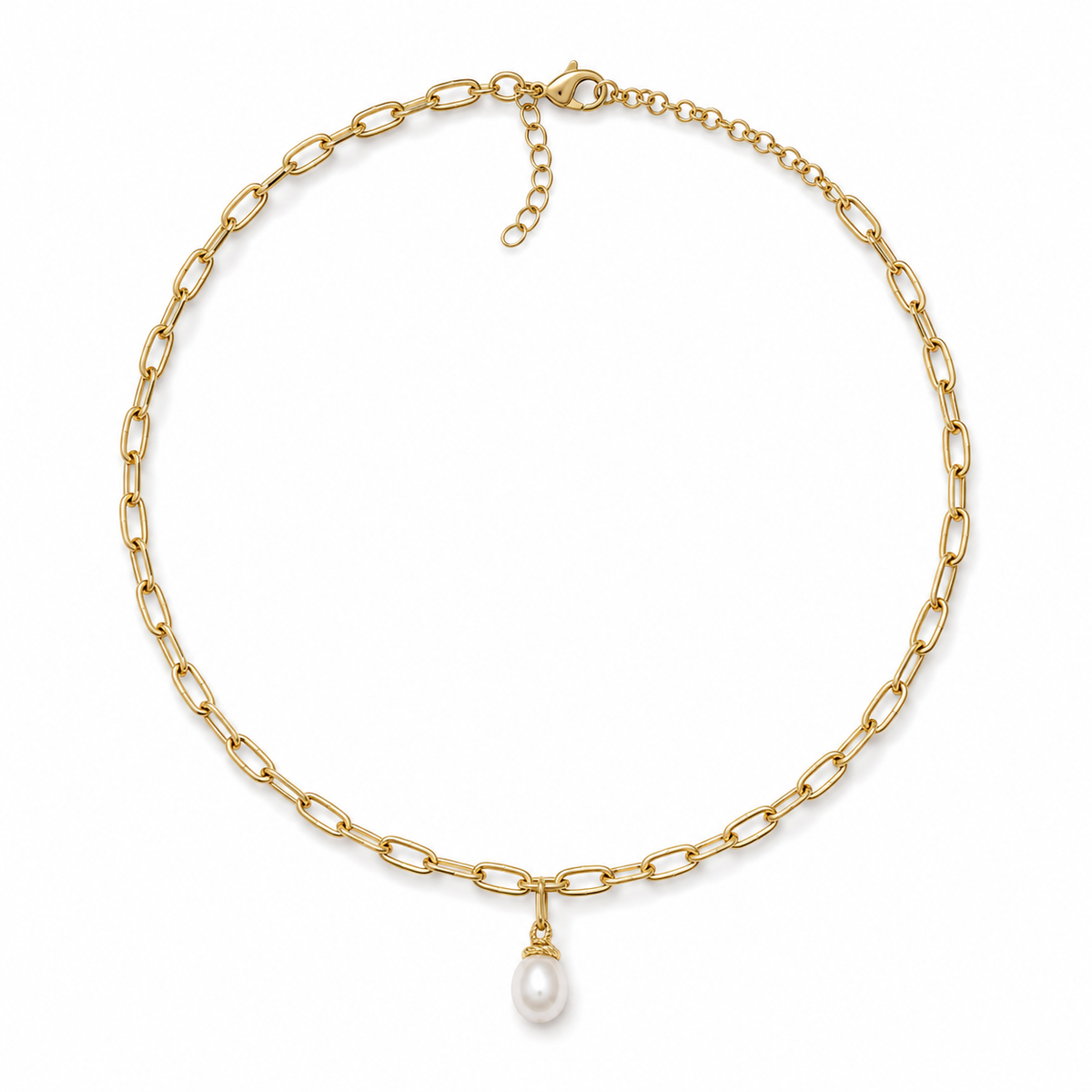 Gold Vermeil Paperclip Link Freshwater Cultured Pearl Y Necklace