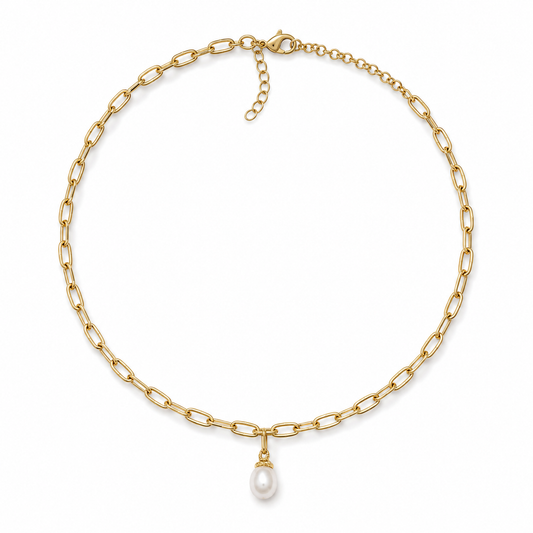 Gold Vermeil Paperclip Link Freshwater Cultured Pearl Y Necklace