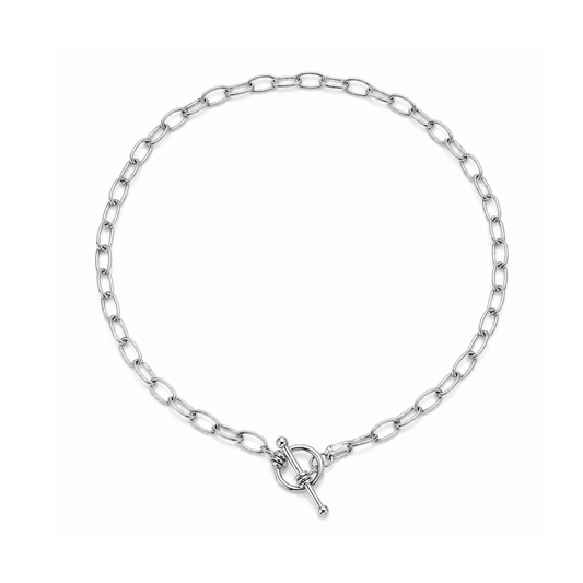 Sterling Silver Oval Link Necklace with Feature Toggle Clasp