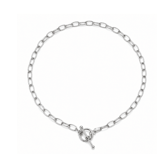 Sterling Silver Oval Link Necklace with Feature Toggle Clasp