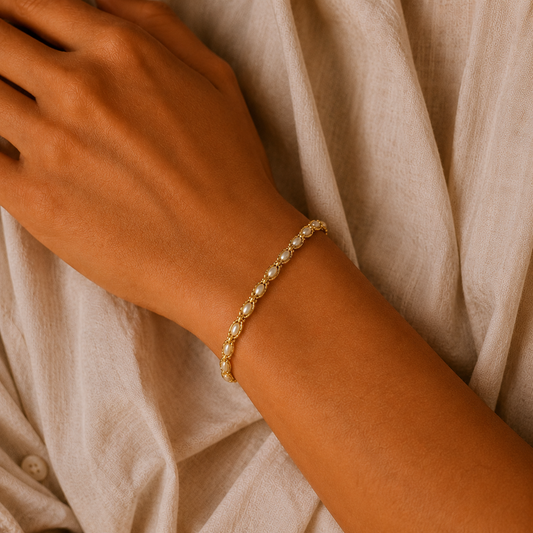 Gold Vermeil Marquise Pearl Bracelet, view 2