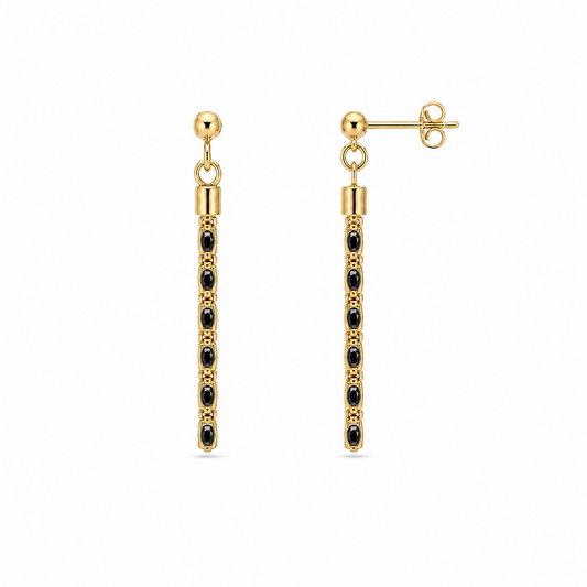 Gold Vermeil Marquise Black Stone Earrings