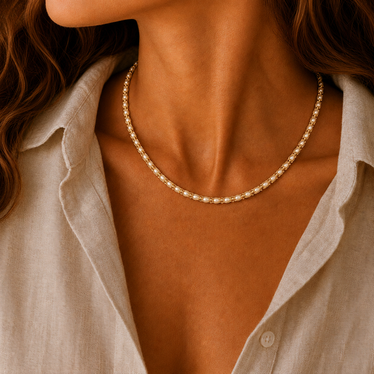 Gold Vermeil Marquise Pearl Necklace, view 2