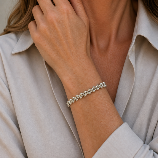 Sterling Silver ‘Jacks’ Link Bracelet with Black Stone Clasp, view 2