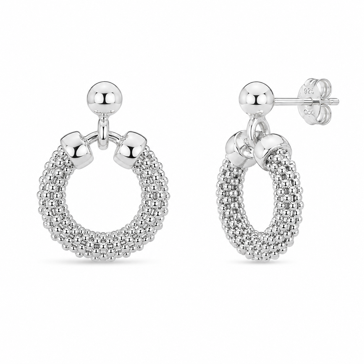 Sterling Silver Textured Circle Drop Earrings