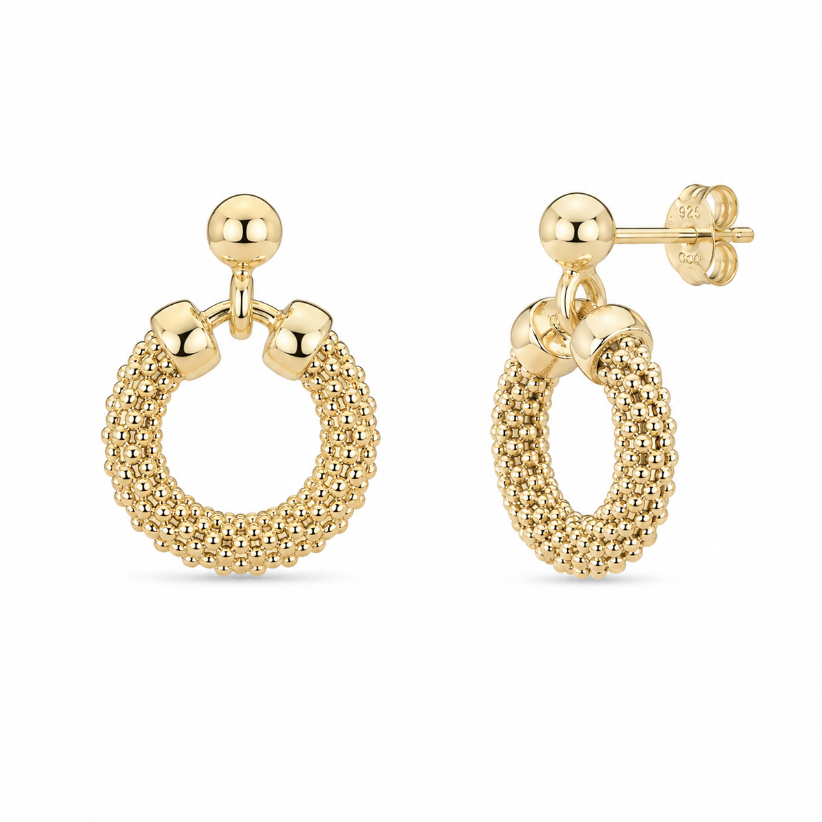 Gold Vermeil Textured Circle Drop Earrings