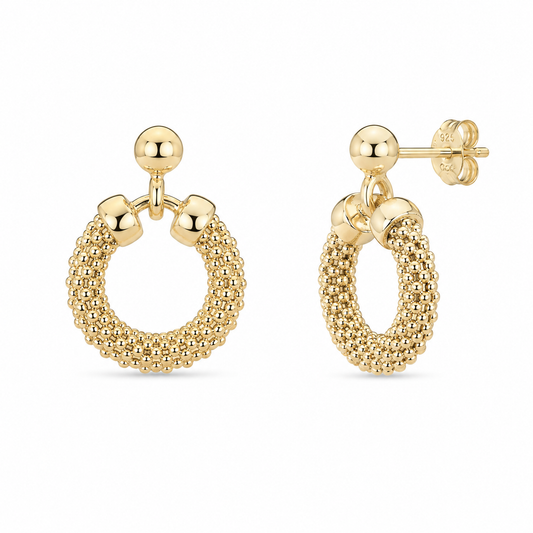 Gold Vermeil Textured Circle Drop Earrings