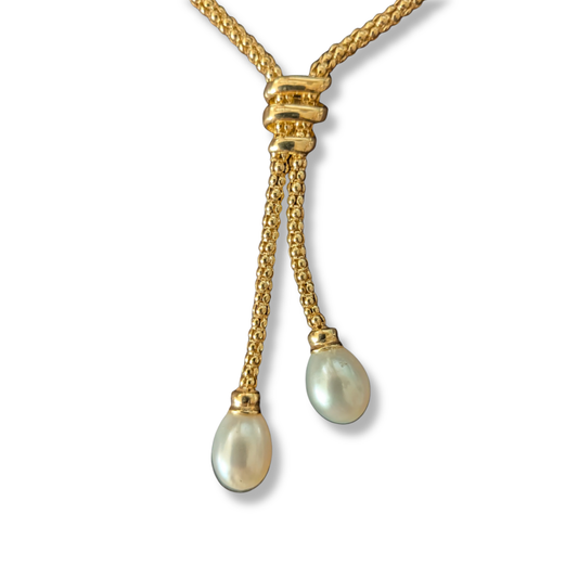 Gold Vermeil Rope Necklace with Cultured Pearl Drops, view 2
