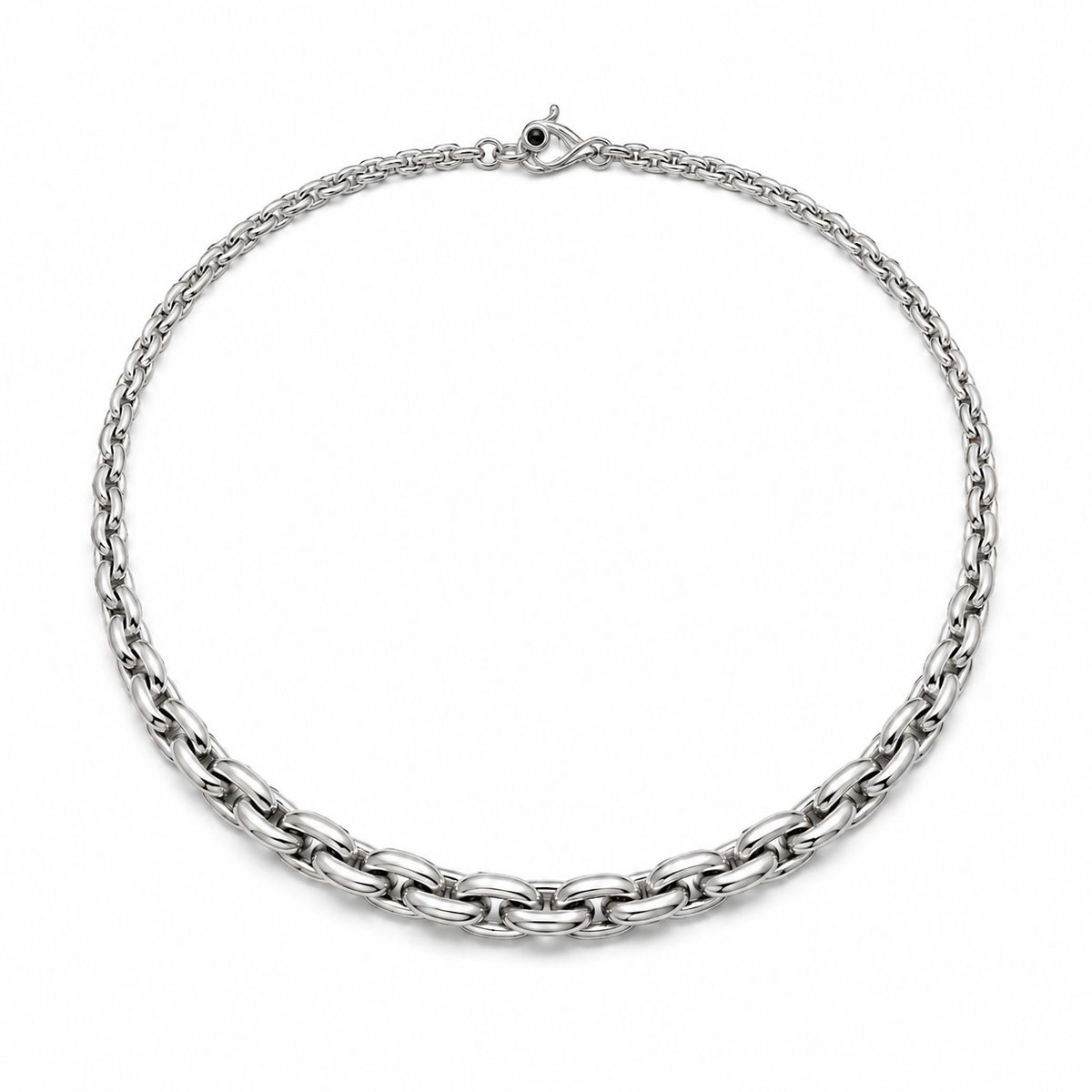 Sterling Silver Woven Graduated Link Necklace with Stone Clasp