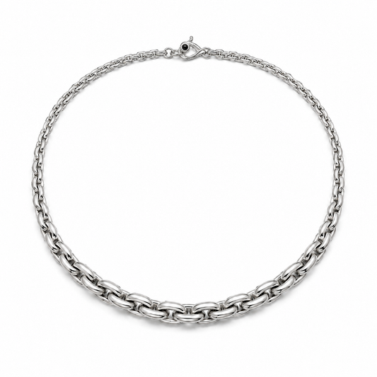 Sterling Silver Woven Graduated Link Necklace with Stone Clasp