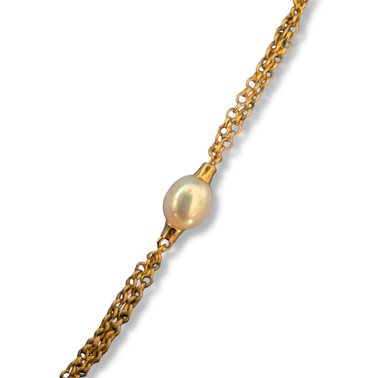 Gold Vermeil Double Chain Necklace with Fixed Pearls, view 2