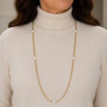 Load image into Gallery viewer, Gold Vermeil Double Chain Necklace with Fixed Pearls
