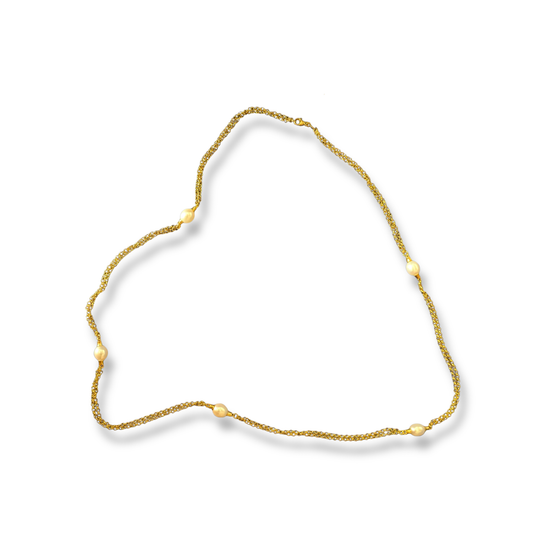 Gold Vermeil Double Chain Necklace with Fixed Pearls, view 4