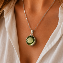Load image into Gallery viewer, Sterling Silver Large Round Peridot Coloured Synthetic Quartz Pendant
