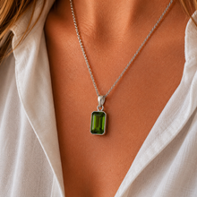 Load image into Gallery viewer, Sterling Silver Oblong Dark Green Synthetic Quartz Pendant
