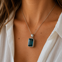 Load image into Gallery viewer, Sterling Silver Oblong Jade Coloured Synthetic Quartz Pendant
