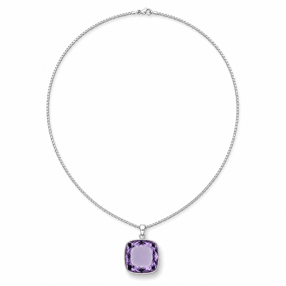 Sterling Silver Extra Large Amethyst Coloured Synthetic Quartz Pendant with Sterling Silver Box Chain, view 3
