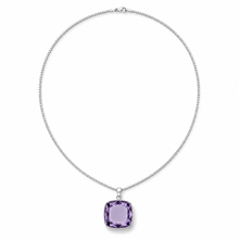 Load image into Gallery viewer, Sterling Silver Extra Large Amethyst Coloured Synthetic Quartz Pendant with Sterling Silver Box Chain
