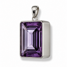 Load image into Gallery viewer, Sterling Silver Extra Large Oblong Amethyst Coloured Synthetic Quartz Pendant
