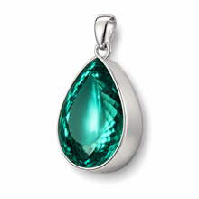 Load image into Gallery viewer, Sterling Silver Extra Large Pear-Shaped Jade Colour Synthetic Quartz Pendant

