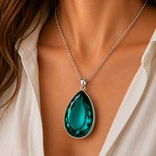 Load image into Gallery viewer, Sterling Silver Extra Large Pear-Shaped Jade Colour Synthetic Quartz Pendant
