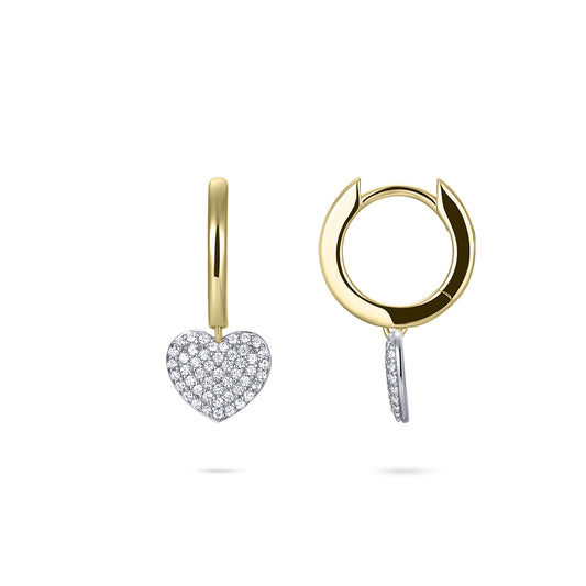 Gold Vermeil Huggie Hoop Earrings with Cubic Zirconia Heart Drop, view 2