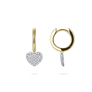 Sterling Silver vermeil round Huggie hoop earrings with cz heart drop
