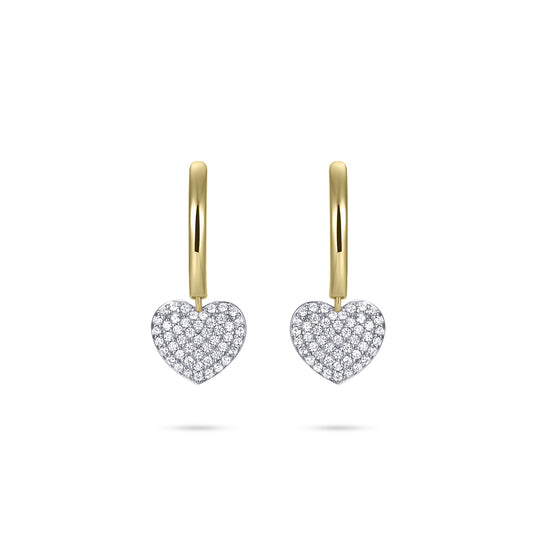 Gold Vermeil Huggie Hoop Earrings with Cubic Zirconia Heart Drop
