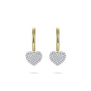 Sterling Silver vermeil round Huggie hoop earrings with cz heart drop