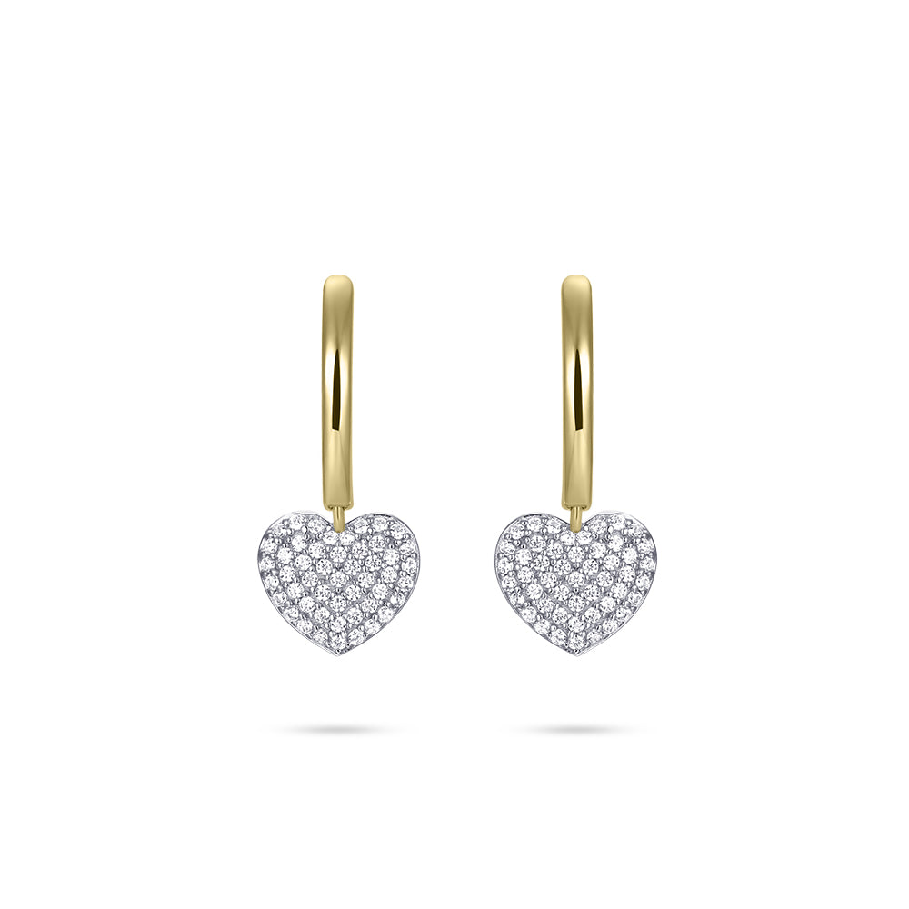 Sterling Silver vermeil round Huggie hoop earrings with cz heart drop