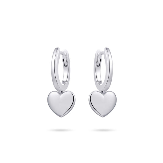 Sterling Silver Huggie Hoop Earrings with Heart Drop