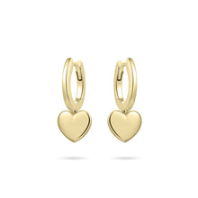 Load image into Gallery viewer, Sterling Silver vermeil round Huggie hoop earrings with heart drop
