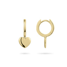 Load image into Gallery viewer, Sterling Silver vermeil round Huggie hoop earrings with heart drop

