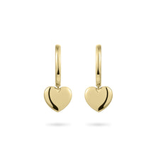 Load image into Gallery viewer, Sterling Silver vermeil round Huggie hoop earrings with heart drop
