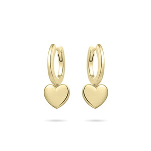 Sterling Silver vermeil round Huggie hoop earrings with heart drop