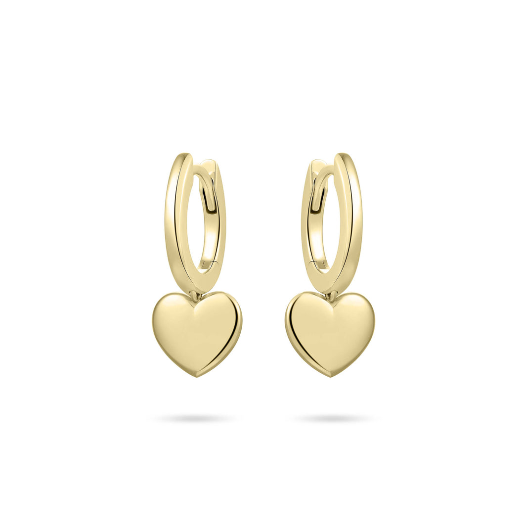 Sterling Silver vermeil round Huggie hoop earrings with heart drop