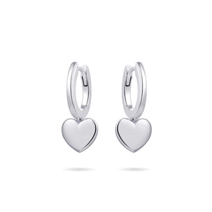 Sterling Silver round Huggie hoop earrings with heart drop