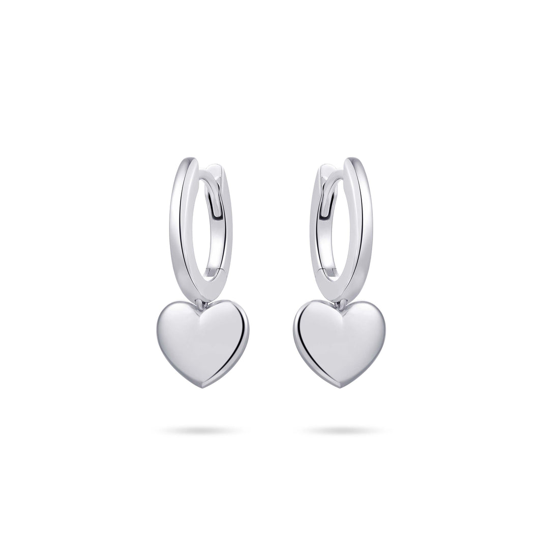 Sterling Silver round Huggie hoop earrings with heart drop