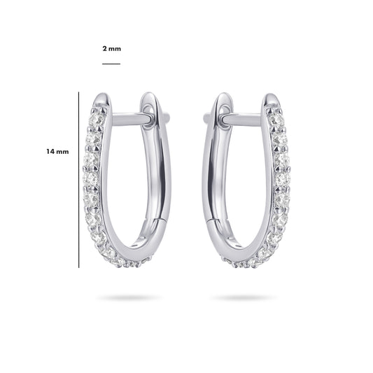Sterling Silver Huggie Hoop Earrings with Cubic Zirconia, view 2