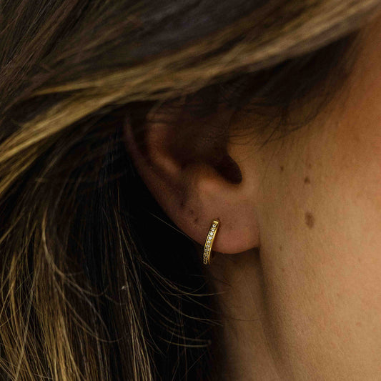 Gold Vermeil 12mm Round Cubic Zirconia Huggie Hoop Earrings, view 2