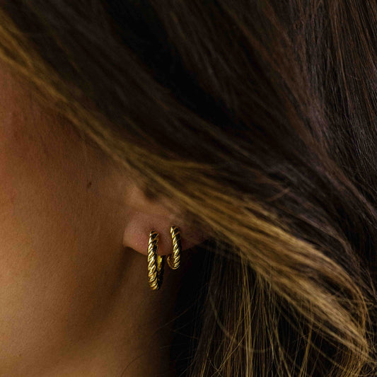 Gold Vermeil Twisted Huggie Hoop Earrings - Medium, view 2