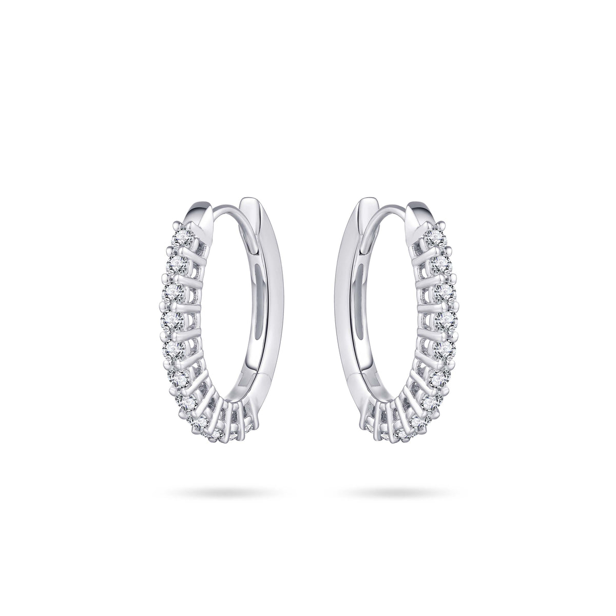 Sterling Silver Round Cubic Zirconia Set Huggie Hoops