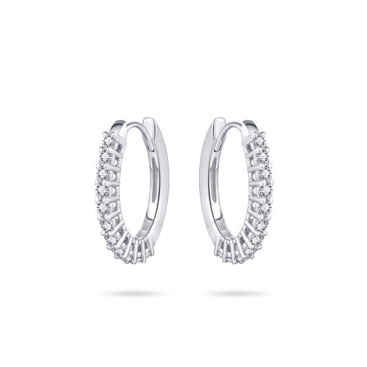 Sterling Silver Round Cubic Zirconia Set Huggie Hoops