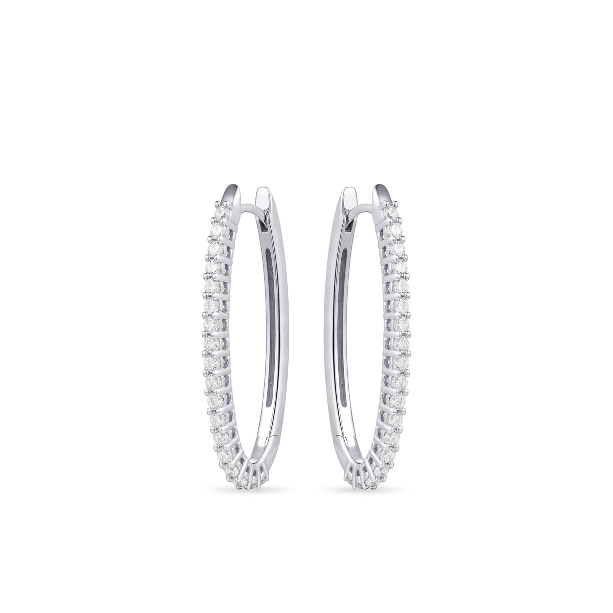 Sterling Silver Large Round Cubic Zirconia Set Huggie Hoop Earrings