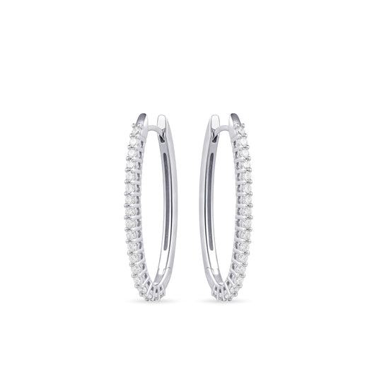 Sterling Silver Large Round Cubic Zirconia Set Huggie Hoop Earrings