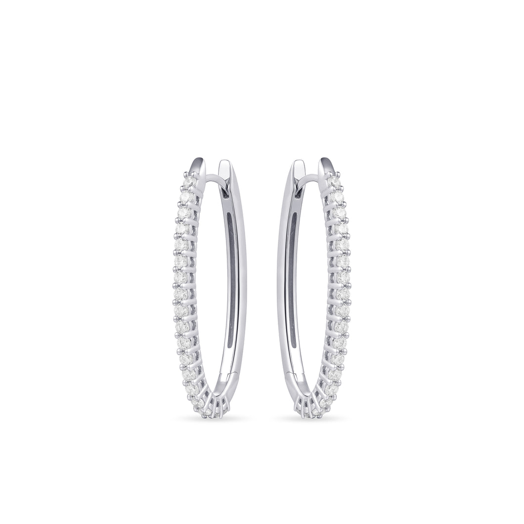 Sterling Silver large round cz set Huggie hoop earrings
