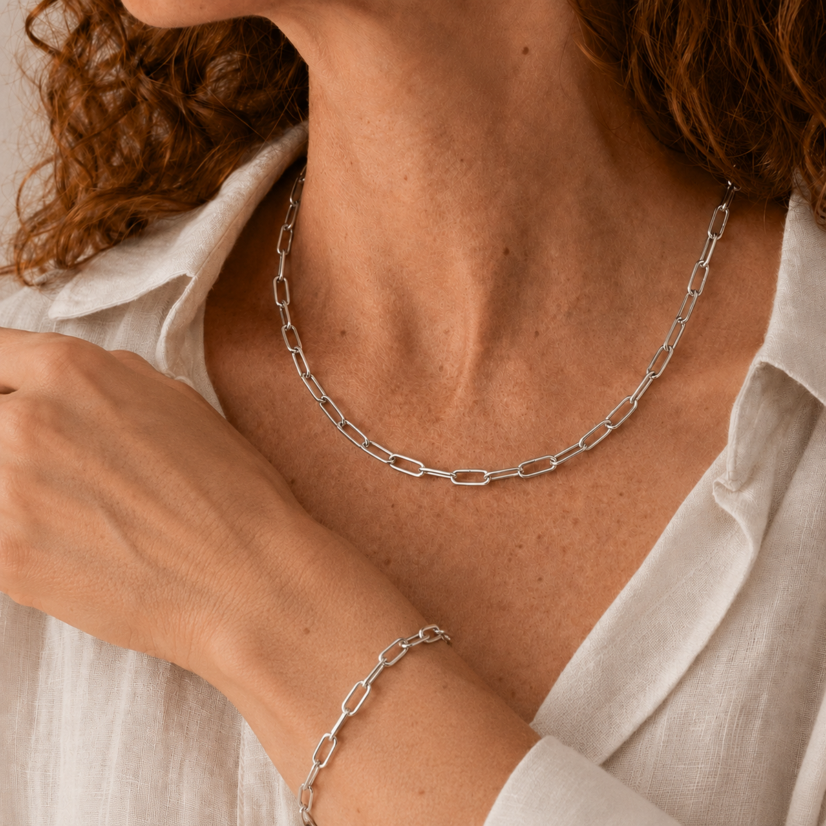 Sterling Silver Paperclip Link Necklace, view 3