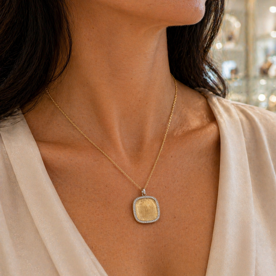 Gold Vermeil Cubic Zirconia Square Pendant, view 2