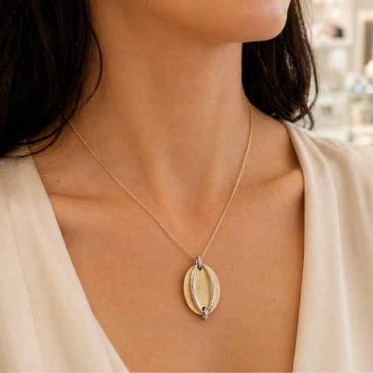Sterling Silver and Gold Vermeil Cubic Zirconia Pendant, view 2