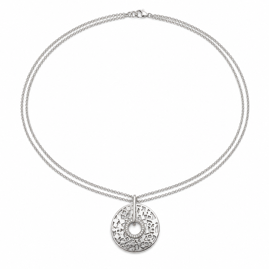 Sterling Silver Cubic Zirconia Lattice Circle Pendant Necklace, view 3